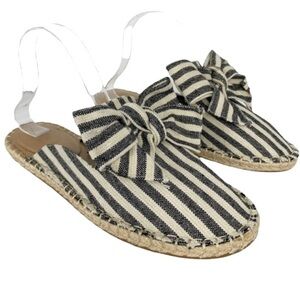 LOFT Canvas Stripe Bow Espadrille Mule Slip-On Shoes Size 10